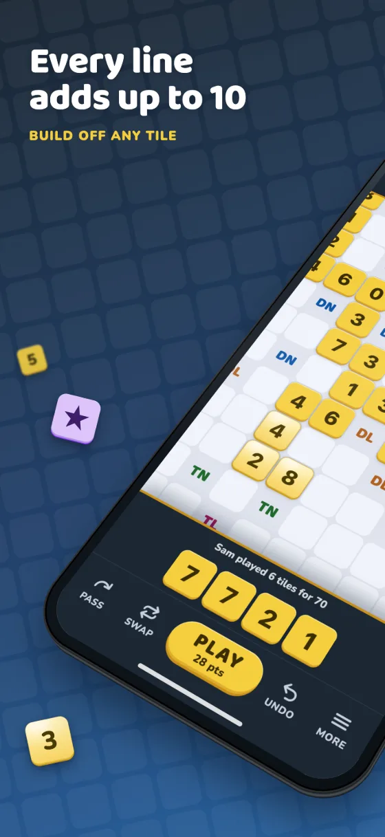 Every line adds up to 10: a Crazy10s game on a phone